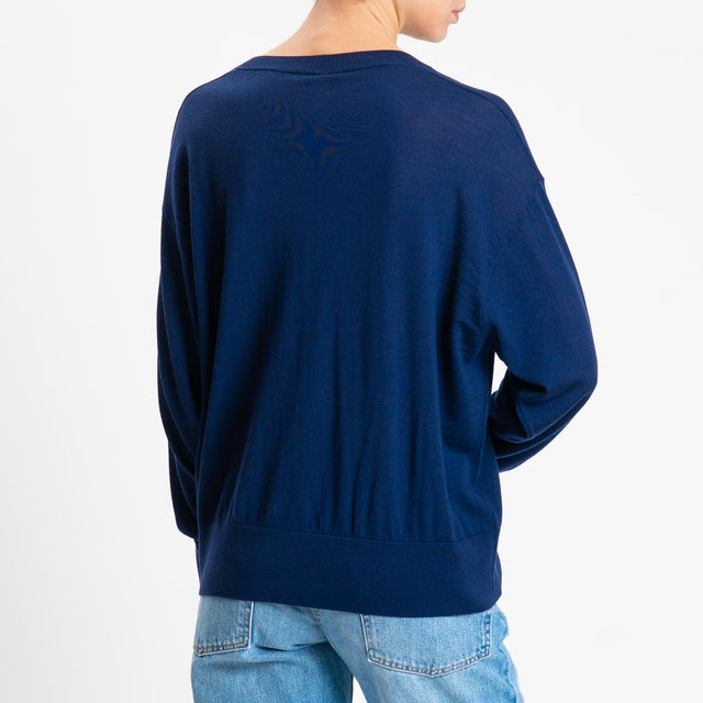 Tensione in-Maglia scollo v 100% LANA MERINO - blu