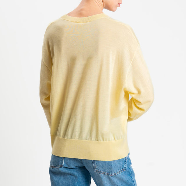Tensione in-Maglia scollo v 100% LANA MERINO - giallo