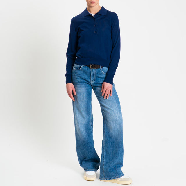 Tensione in-Maglia polo 100% LANA MERINO - blu