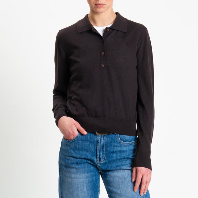 Tensione in-Maglia polo 100% LANA MERINO - cioccolato