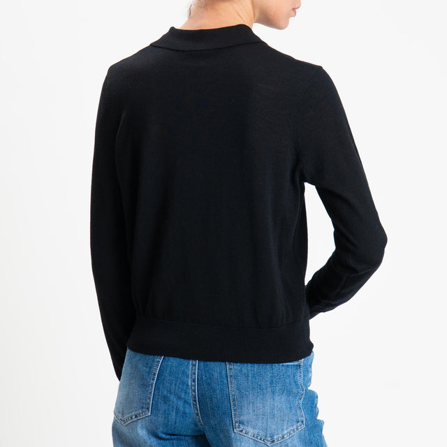 Tensione in-Maglia polo 100% LANA MERINO - nero