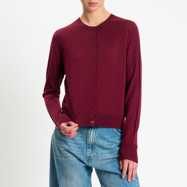 Tensione in-Cardigan rebecchina 100% LANA MERINO - Bordeaux