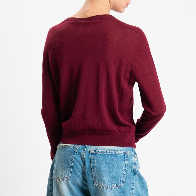 Tensione in-Cardigan rebecchina 100% LANA MERINO - Bordeaux