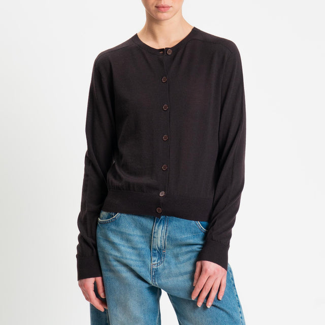 Tensione in-Cardigan rebecchina 100% LANA MERINO - cioccolato