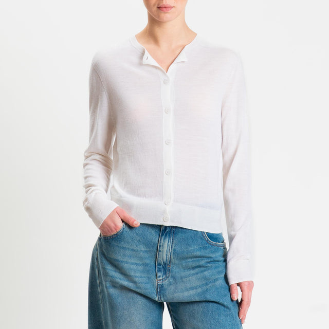 Tensione in-Cardigan rebecchina 100% LANA MERINO - panna