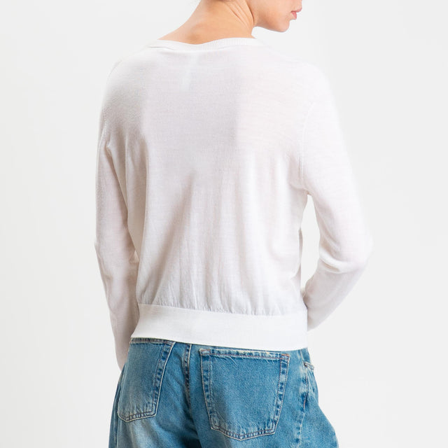 Tensione in-Cardigan rebecchina 100% LANA MERINO - panna