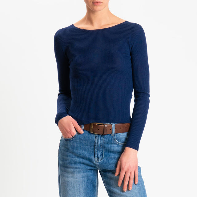 Tensione in-Maglia costine LANA MERINO - blu