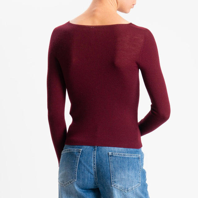 Tensione in-Maglia costine LANA MERINO - Bordeaux