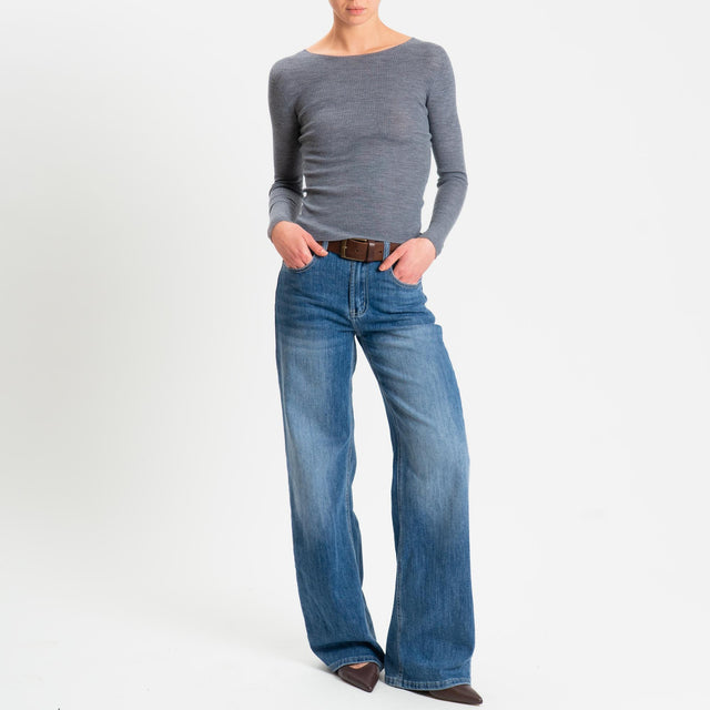 Tensione in-Maglia costine LANA MERINO - grigio