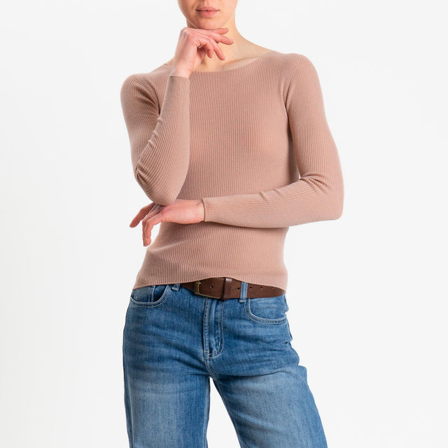 Tensione in-Maglia costine LANA MERINO - rosa