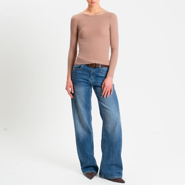 Tensione in-Maglia costine LANA MERINO - rosa