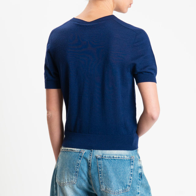 Tensione in-Maglia mezza manica 100% LANA MERINO - blu