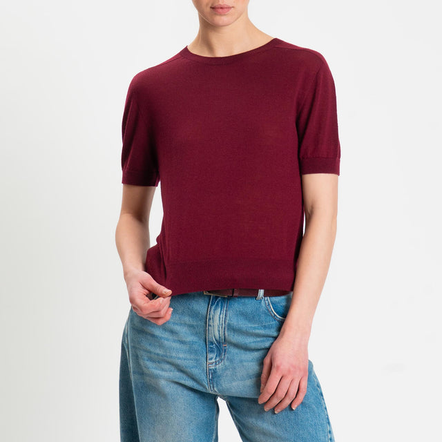 Tensione in-Maglia mezza manica 100% LANA MERINO - Bordeaux