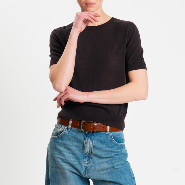 Tensione in-Maglia mezza manica 100% LANA MERINO - cioccolato