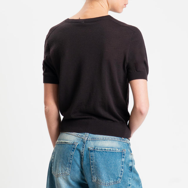 Tensione in-Maglia mezza manica 100% LANA MERINO - cioccolato