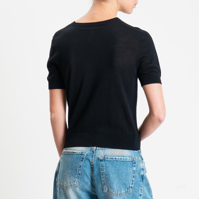 Tensione in-Maglia mezza manica 100% LANA MERINO - nero