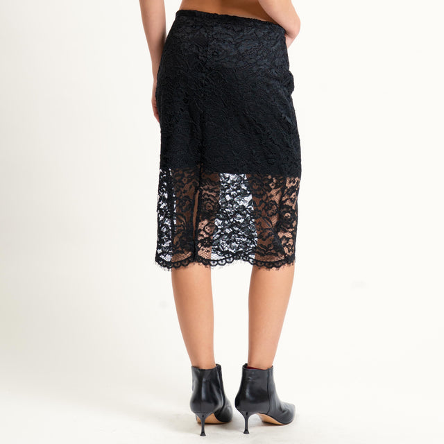 Tensione in-Gonna in pizzo elastico in vita - nero
