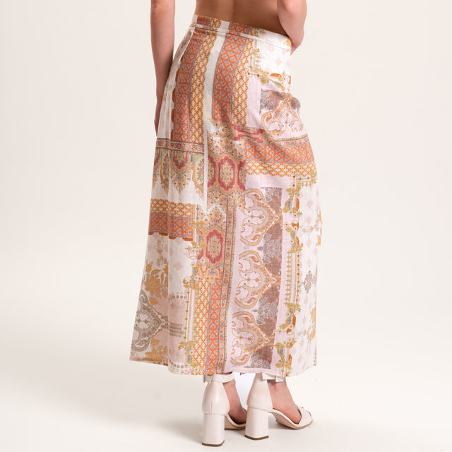 Tensione in-Gonna portafoglio misto lino fantasia - sand/rosa/orange