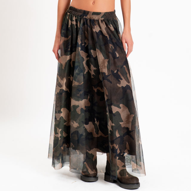 Tensione in-Gonna tulle camouflage con elastico in vita - militare/beige/nero