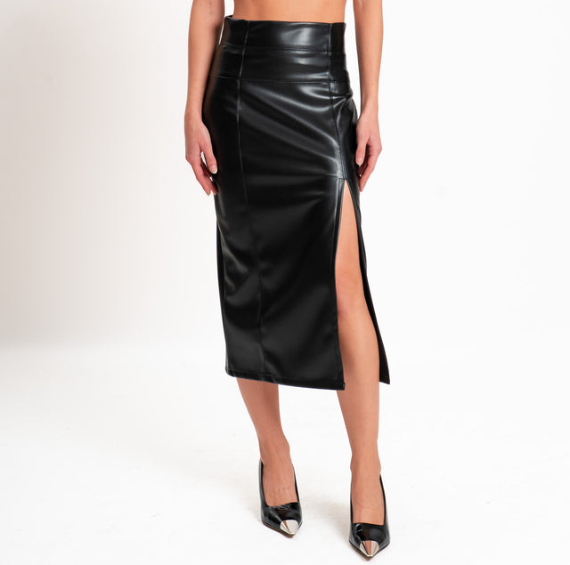 Tensione in-Gonna similpelle con spacco - nero