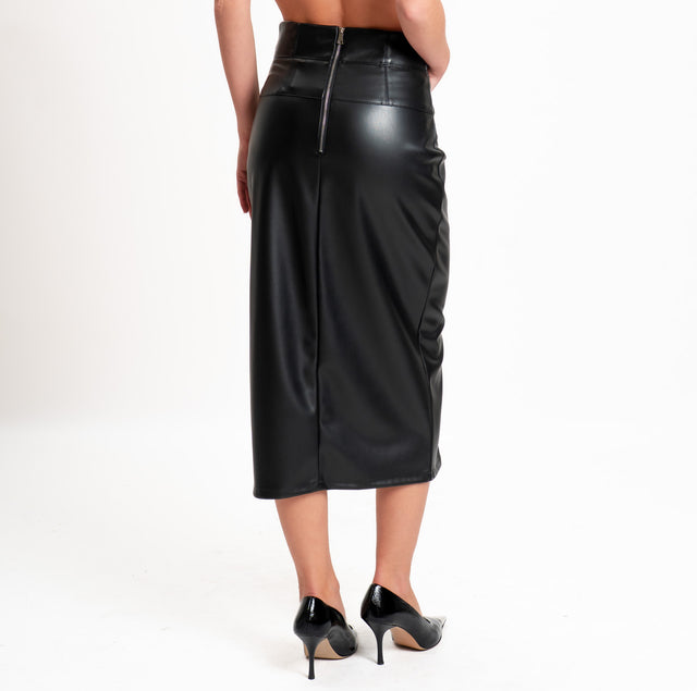 Tensione in-Gonna similpelle con spacco - nero