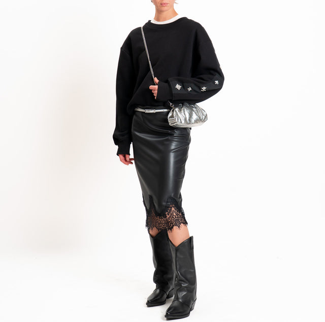 Tensione in-Gonna similpelle con pizzo - nero