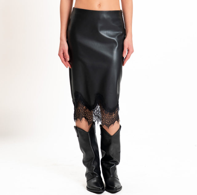 Tensione in-Gonna similpelle con pizzo - nero