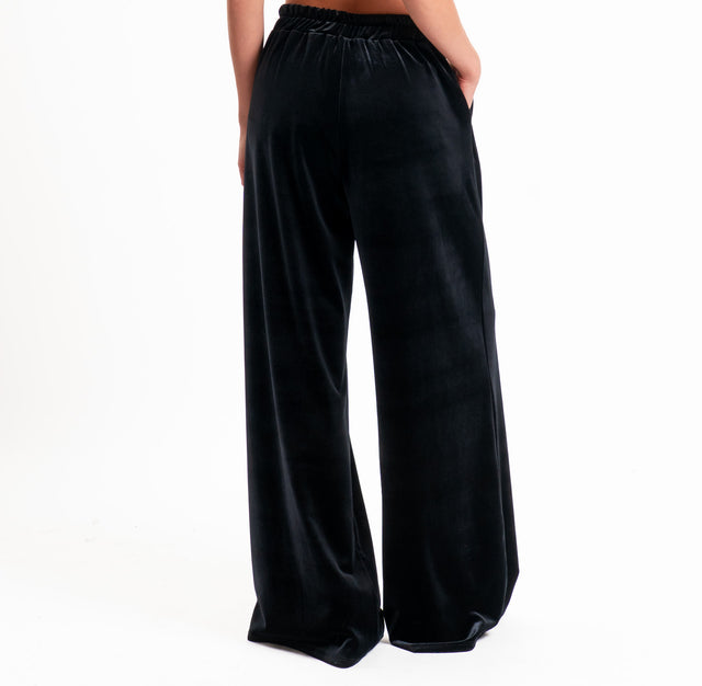 Tensione in-Pantalone wide leg velluto ciniglia - nero
