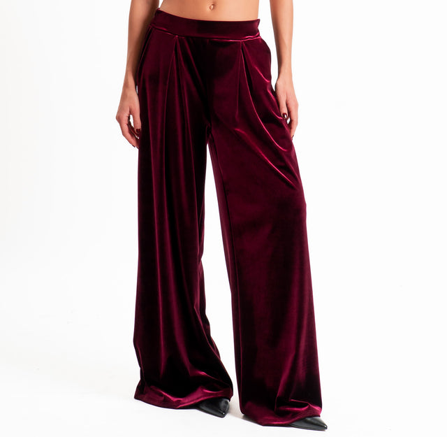 Tensione in-Pantalone wide leg velluto ciniglia - Bordeaux