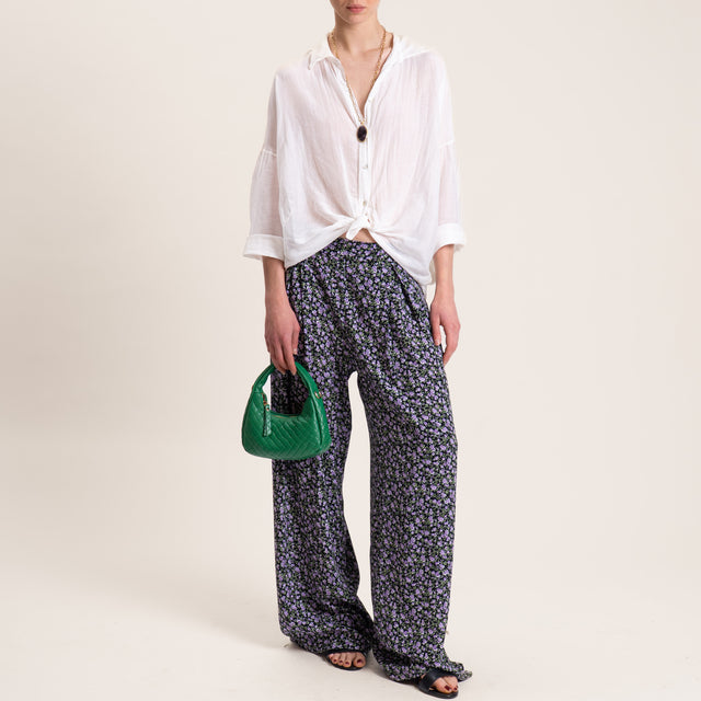 Tensione in-Pantalone fantasia provenzale elastico dietro - nero/lilla/verde