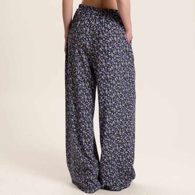 Tensione in-Pantalone fantasia provenzale elastico dietro - nero/lilla/verde