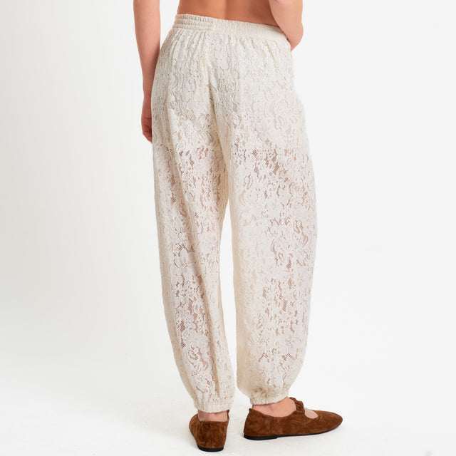 Tensione in-Pantalone in pizzo macramè elastico in vita - burro