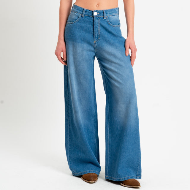 Tensione in-Jeans wide leg tasche effetto suede - denim/cognac