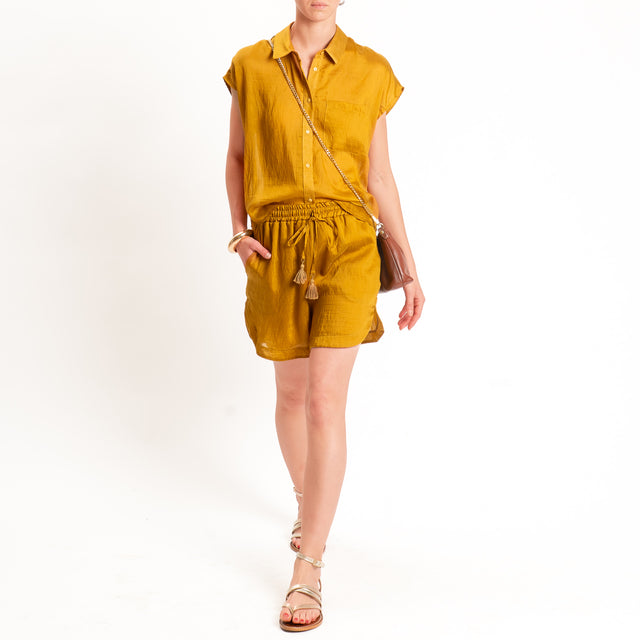 Tensione in-Shorts lyocell con coulisse - ocra