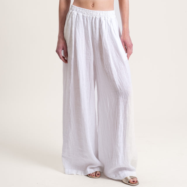 Tensione in-Pantalone in lino elastico in vita - bianco