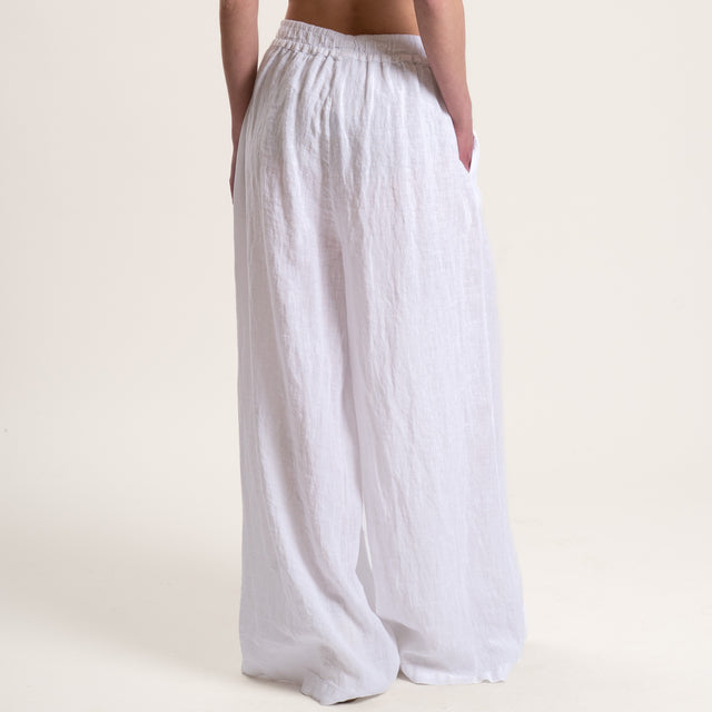 Tensione in-Pantalone in lino elastico in vita - bianco