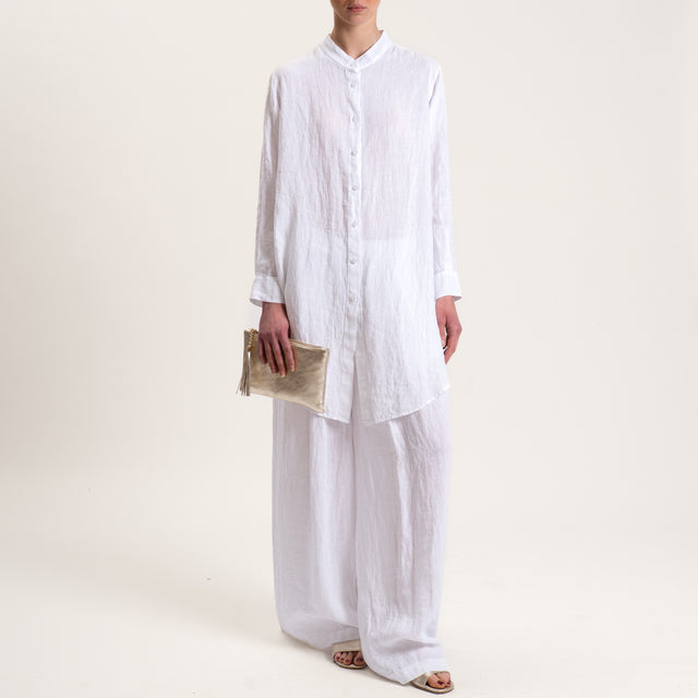 Tensione in-Pantalone in lino elastico in vita - bianco