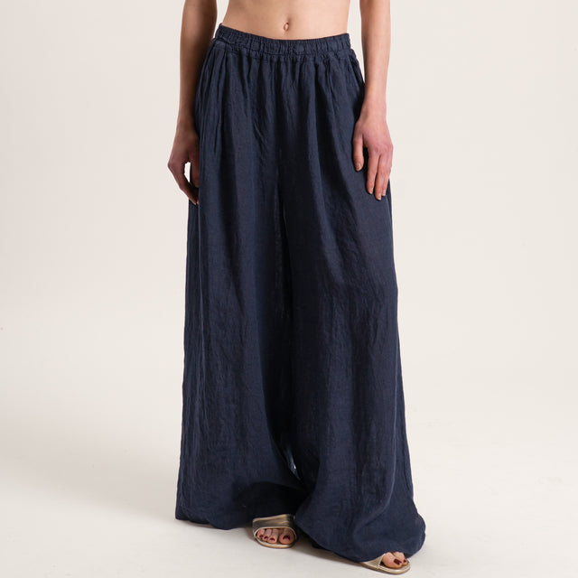 Tensione in-Pantalone in lino elastico in vita - blu