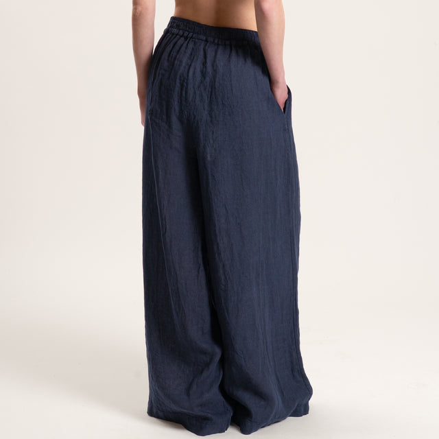 Tensione in-Pantalone in lino elastico in vita - blu