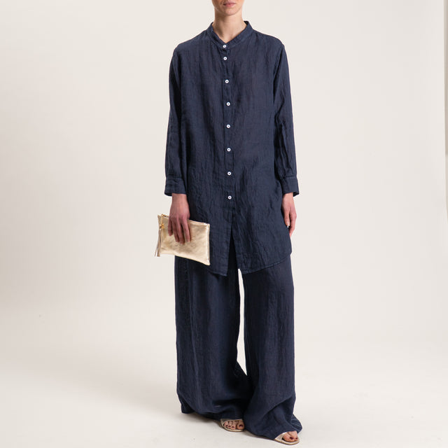 Tensione in-Pantalone in lino elastico in vita - blu