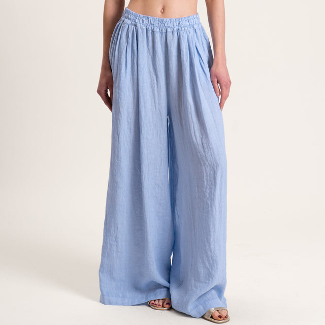 Tensione in-Pantalone in lino elastico in vita - cielo