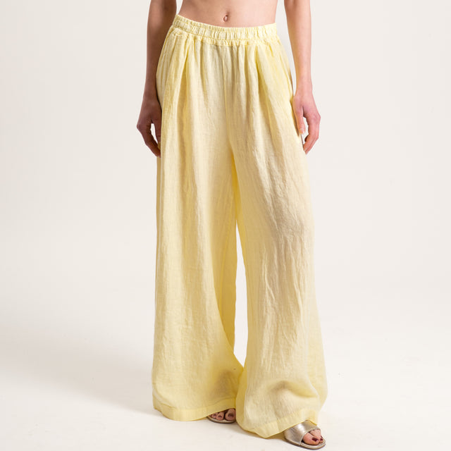 Tensione in-Pantalone in lino elastico in vita - giallo