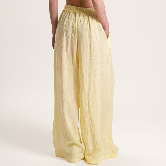 Tensione in-Pantalone in lino elastico in vita - giallo