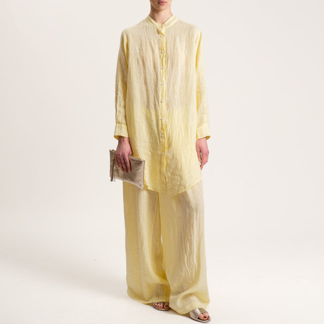 Tensione in-Pantalone in lino elastico in vita - giallo