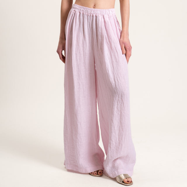 Tensione in-Pantalone in lino elastico in vita - rosa