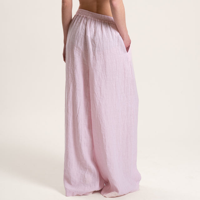 Tensione in-Pantalone in lino elastico in vita - rosa