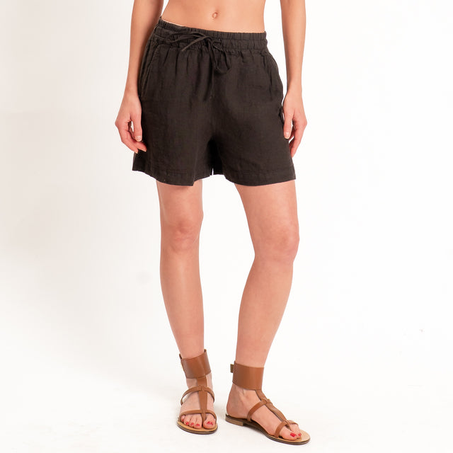 Tensione in-Shorts 100% lino elastico in vita - moro