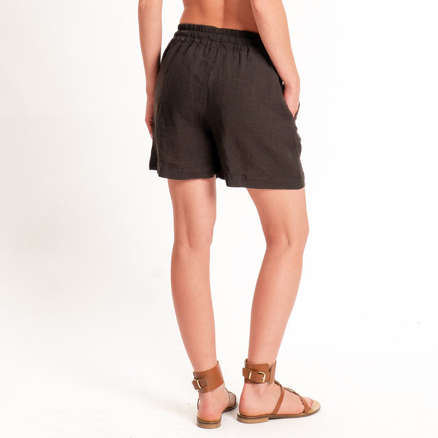 Tensione in-Shorts 100% lino elastico in vita - moro
