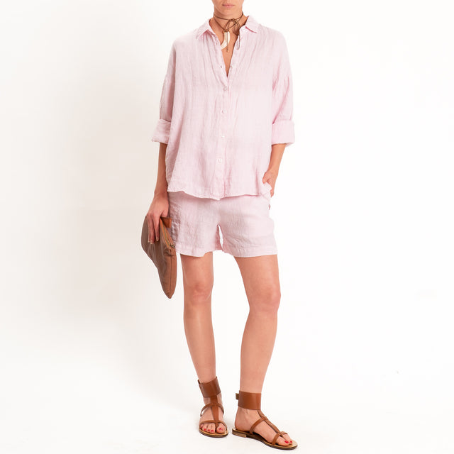 Tensione in-Shorts 100% lino elastico in vita - rosa
