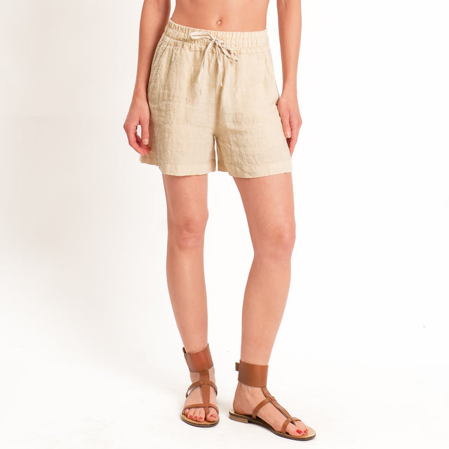 Tensione in-Shorts 100% lino elastico in vita - crema